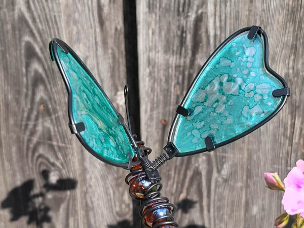 Boho Topfstecker Libelle, Glas, türkis