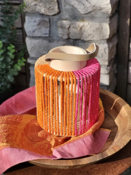 Boho LED Laterne Nista rund, pink-orange