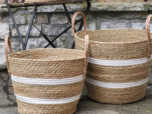 Boho Korbset 3-teilig, natur-weiß