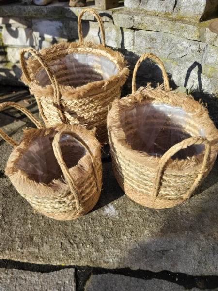 Boho Rohrkolbenkorb Melania mit Fransen, zum Bepflanzen