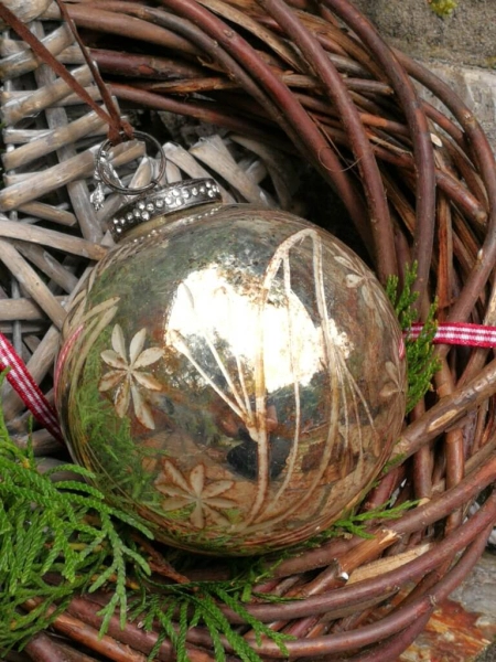 Christbaumkugel Amaranja Blätter, altgold