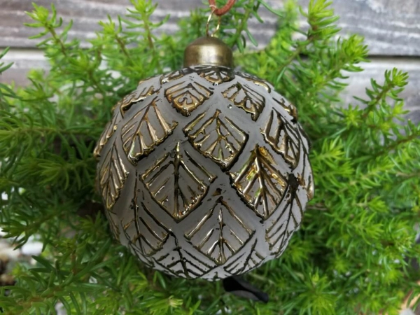 Christbaumkugel Mailo Due Blatt, creme-gold