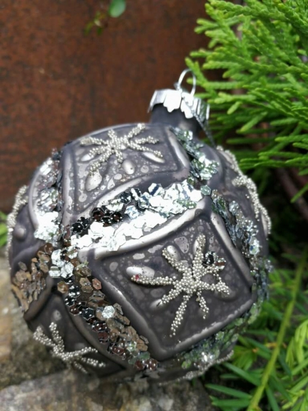 Christbaumkugel Cosmata Glitter, grau