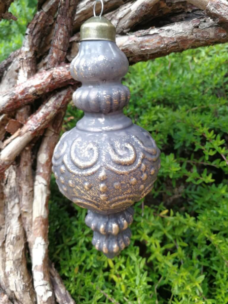 Christbaumkugel Kegel Barock, grau-gold