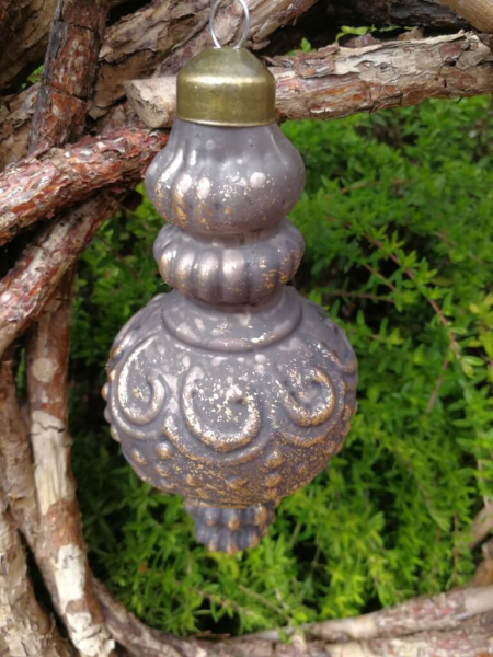 Christbaumkugel Kegel Barock, grau-gold