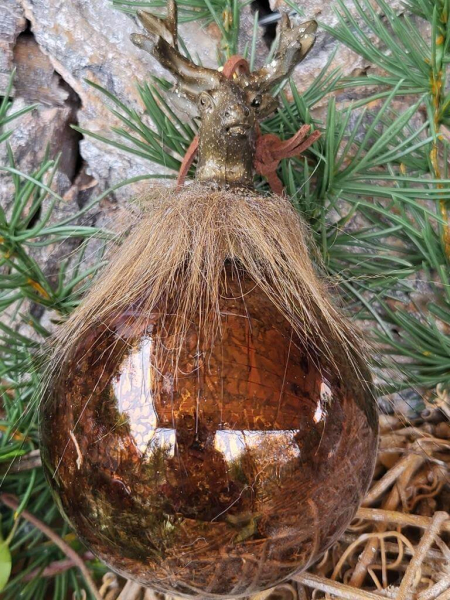 Weihnachtskugel Hirsch mit Fell, braun