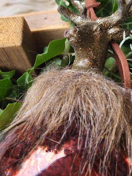 Weihnachtskugel Hirsch mit Fell, rotbraun