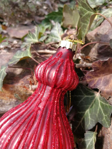 Christbaumkugel Kegel Lilith, Rot-Glitzer