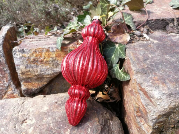 Christbaumkugel Kegel Lilith, Rot-Glitzer