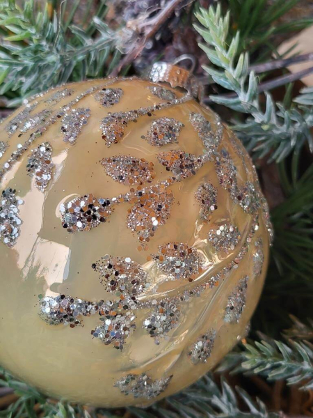 Christbaumkugel Pompös, Blätterranke gold-opak Silberglitzer
