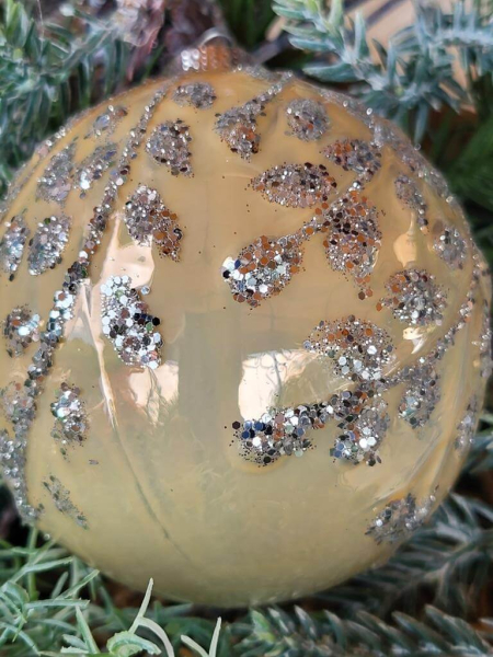 Christbaumkugel Pompös, Blätterranke gold-opak Silberglitzer