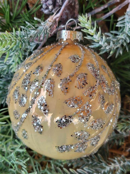 Christbaumkugel Pompös, Blätterranke gold-opak Silberglitzer