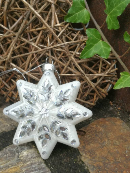 Christbaumkugel Stern Glitta, silber mit Straßdeko komplett