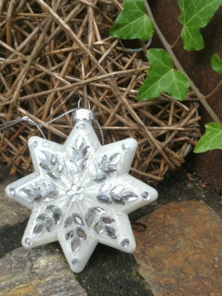 Christbaumkugel Stern Glitta, silber mit Straßdeko komplett