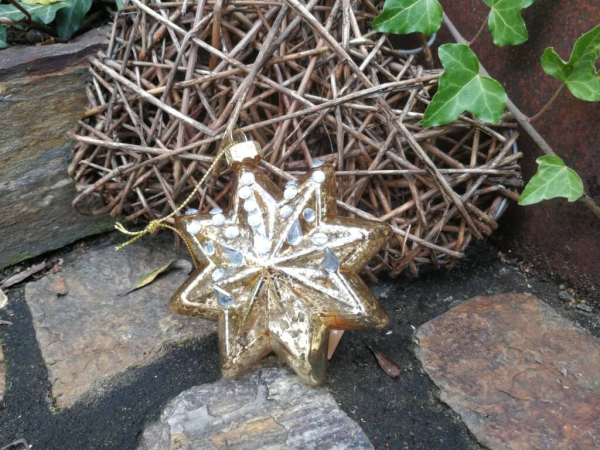Christbaumkugel Stern Glitta, Gold mit Straßdeko oben