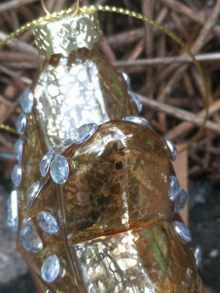 Christbaumkugel Stern Glitta, Gold mit Straßdeko oben