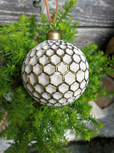 Christbaumkugel Mailo Tre 6-Eck, creme-gold