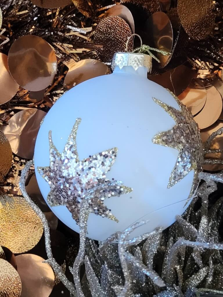 Christbaumkugel Glitzerstern, weiß-gold