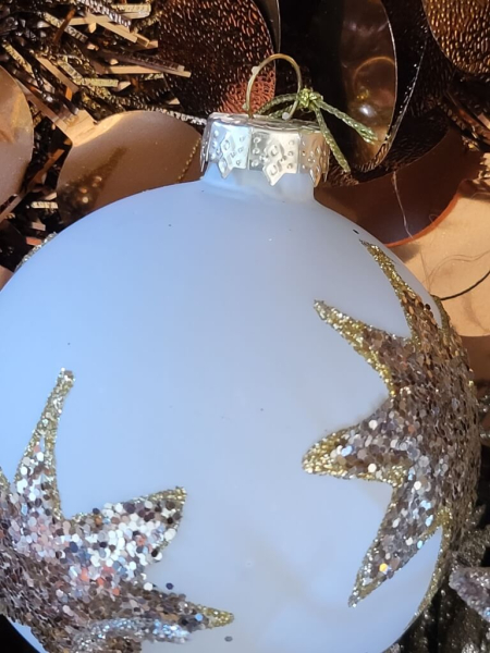 Christbaumkugel Glitzerstern, weiß-gold