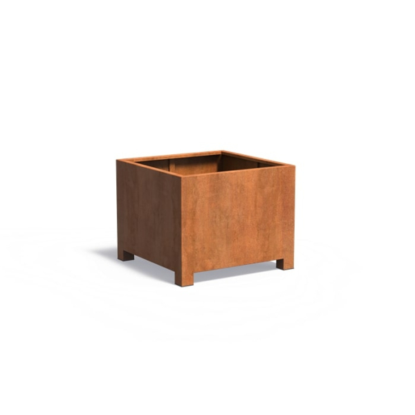 Edelrost Cortenstahl Pflanzgefäß Carrez mit Füßen quadratisch 100x100x80 cm