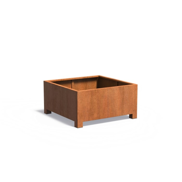 Edelrost Cortenstahl Pflanzgefäß Carrez mit Füßen quadratisch 120x120x60 cm