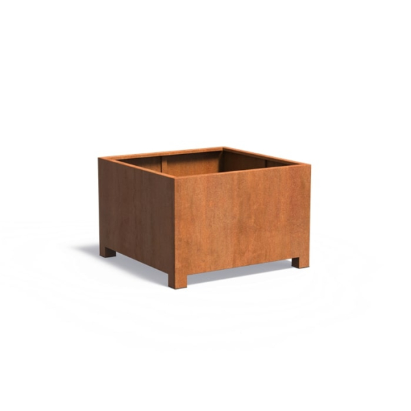 Edelrost Cortenstahl Pflanzgefäß Carrez mit Füßen quadratisch 120x120x80 cm
