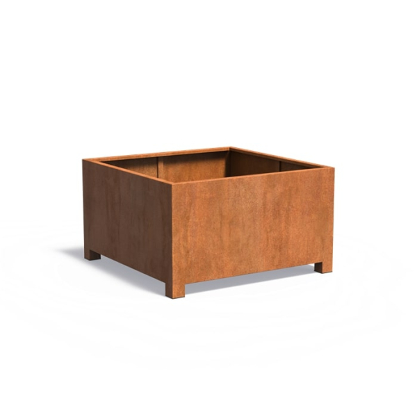 Edelrost Cortenstahl Pflanzgefäß Carrez mit Füßen quadratisch 140x140x80 cm