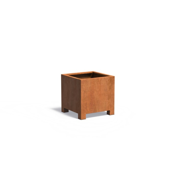 Edelrost Cortenstahl Pflanzgefäß Carrez mit Füßen quadratisch 70x70x70 cm