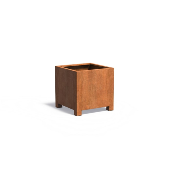 Edelrost Cortenstahl Pflanzgefäß Carrez mit Füßen quadratisch 80x80x80 cm