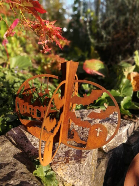 Edelrost Halloween Kürbis 3D, mit Fledermäusen