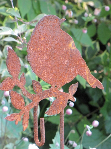 Edelrost Gartenstecker Ampelhalter Vogel auf Ast