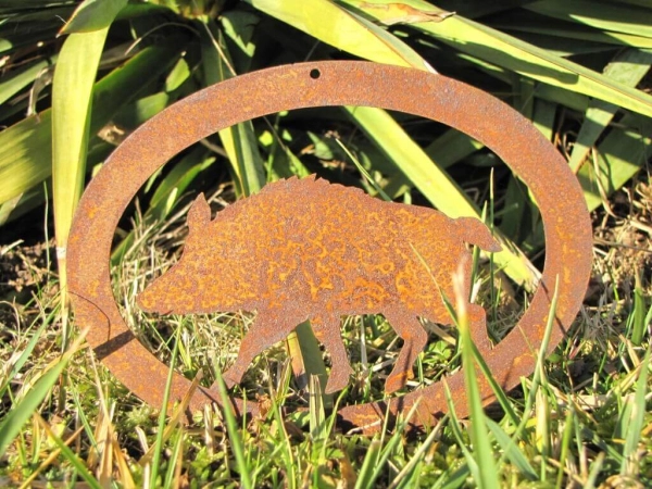 Edelrost Aufhänger Wildschwein oval