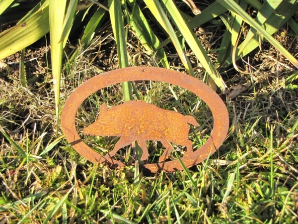 Edelrost Aufhänger Wildschwein oval