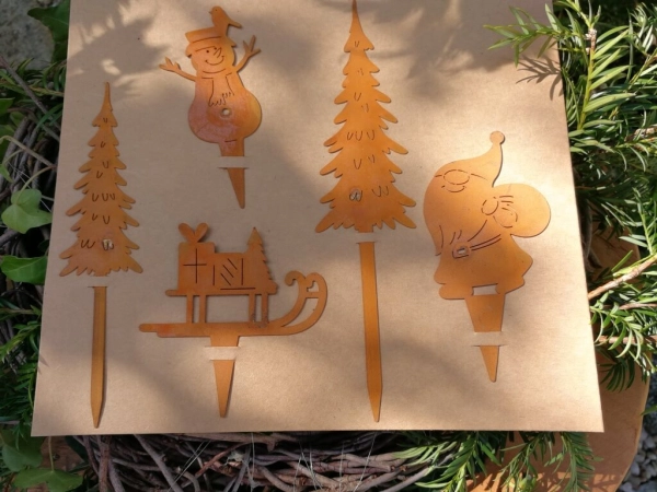 Edelrost Bastelset Winterstecker mit Nikolaus, 5 teilig