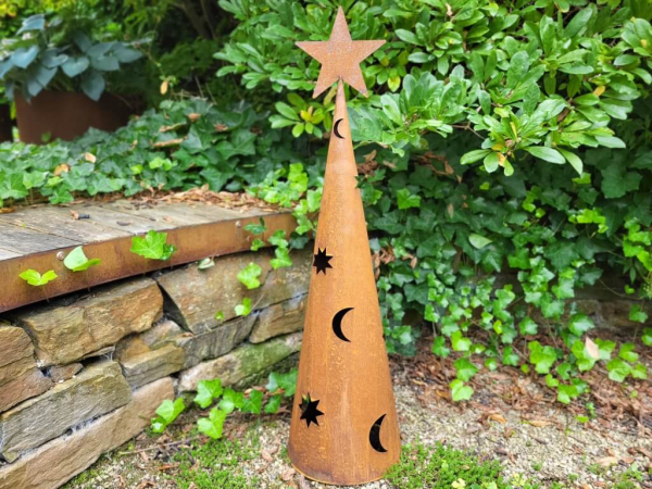 Edelrost Baum rund mit Mond und Sterne