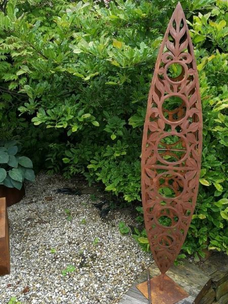Edelrost Skulptur Blätterzapfen 165 cm
