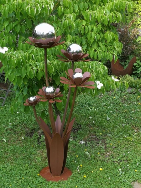 Edelrost Blume Blumenzauber mit Edelstahlkugeln, 120 cm