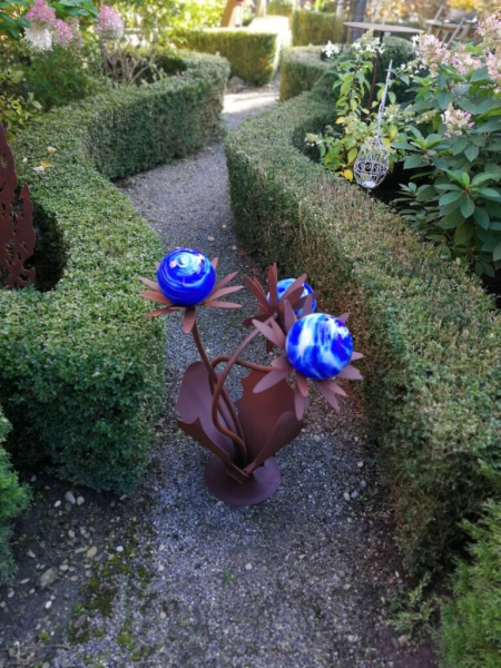 Edelrost Glasblume Distel, blau