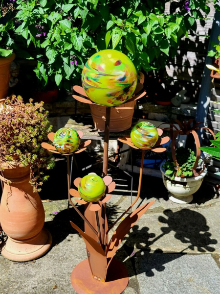 Edelrost Glasblume Ferrum grüne Kugeln