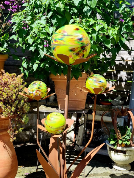 Edelrost Glasblume Ferrum grüne Kugeln