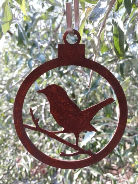 Edelrost Christbaumkugel Vogel aufrecht