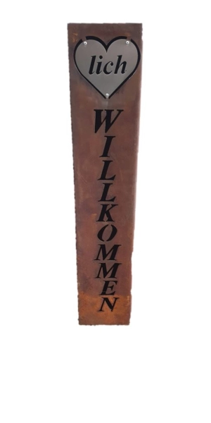 Edelrost Dekosäule Willkommen mit Herz