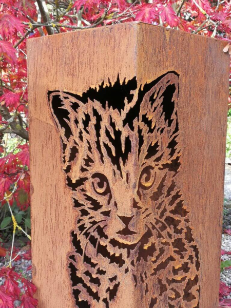 Edelrost Dekosäule Katzenkind
