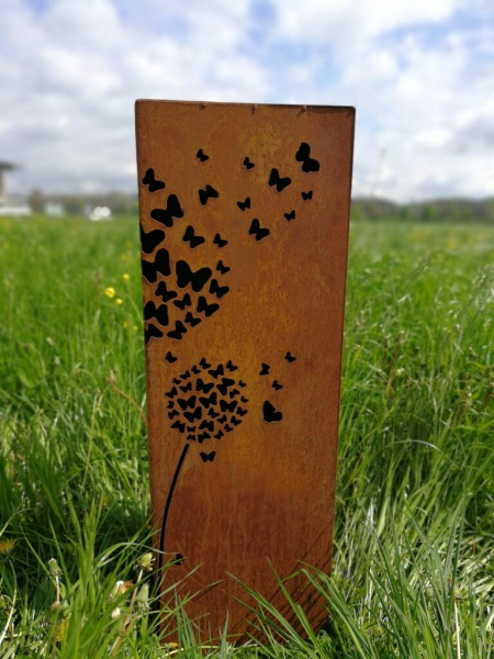 Edelrost Dekosäule Pusteblume mit Schmetterlingen