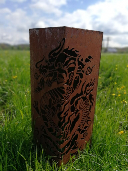 Edelrost Dekosäule asiatischer Drache