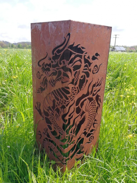 Edelrost Dekosäule asiatischer Drache