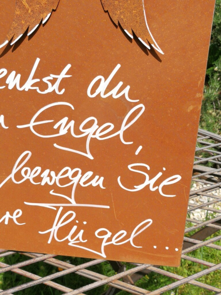 Edelrost Schild mit Flügeln Denkst du an Engel