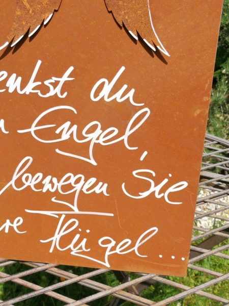 Edelrost Schild mit Flügeln Denkst du an Engel