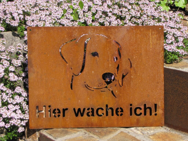 Edelrost Dekoschild Hund Hier wache ich