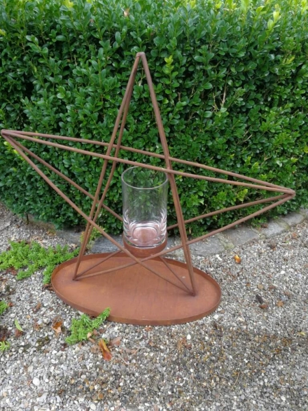 Edelrost Drahtstern mit Glaswindlicht